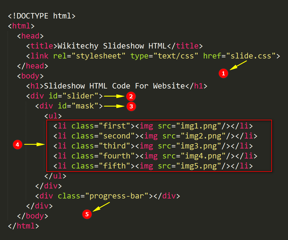 Html code for slider